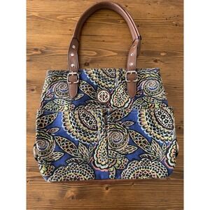 Vintage Relic Purse Tote Blue & Brown Canvas Bohemian Geometric